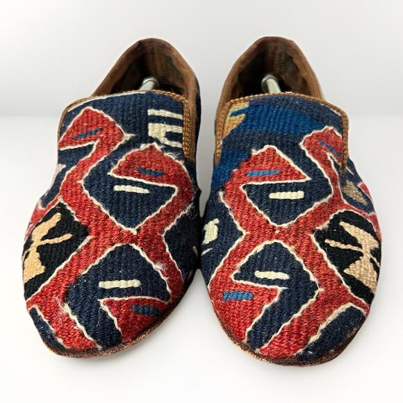 VTG Turkish Kilim Carpet Wool Woven Loafer Flat Shoes Handmade Aztec Unisex *See - Picture 7 of 12